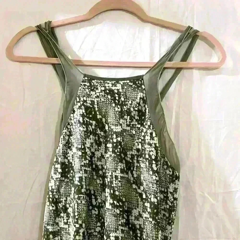 Free People Olive Green Snake Print Bodysuit